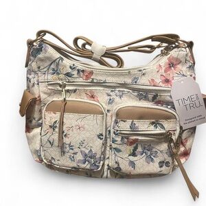 Time and Tru Floral Shoulder Bag - Cream and Tan
